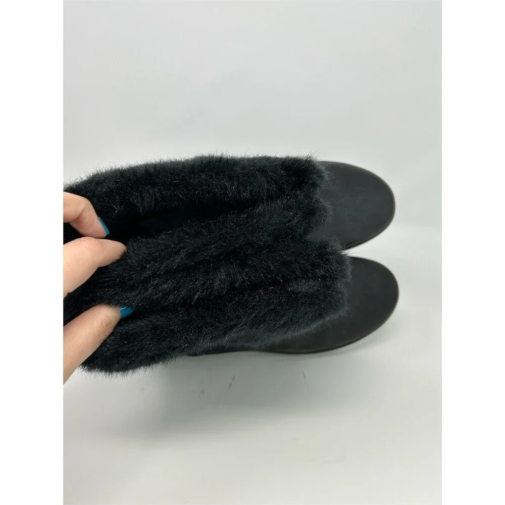Clarks Cloudsteppers Cabrini Reef Black Faux Fur Cuff Ankle Booties Size 9